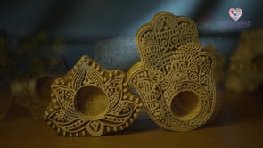 Wooden Block Print Tea Light Candle Holders For Diwali Handmade Tlight For Deepawali Decoration Items Designer Diya Deepam For Goddess Worship Housewarming Gifts (hamsa/paisley/star/lotus)