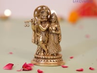 Brass Radha Krishna Statue Hindu God Religious Lord Krishna with Radha Rani Murti Idol - Sculpture for Home Temple Mandir Pooja Decor - Decorative Showpiece Housewarming Gift (5.5 Inches)