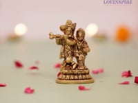 Brass Radha Krishna Statue Hindu God Religious Small Lord Krishna with Radha Rani Murti Idol - Sculpture for Home Temple Mandir Pooja Decor - Showpiece Housewarming Gift (3.5 Inches)