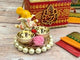 Ganesha Gift Hamper Hindu Religious Ganesh Chaturthi Diwali Puja Housewarming Baby Shower Return Gifts - Potli Basket Box Haldi Kumkum Packet & Ganesha Haldi Kumkum Holder