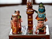 Wooden Krishna Makhan Chor Leela for Janmashtmi Golu Decoration Handpainted Kondapalli Krishna Set Show-piece for Home Temple Shelf Display Table Decor Gifting Item