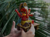 Wooden Ganesha Statue Kondapalli Hand Painted Lord Ganesh Sculpture Gajanana Ganpati Bappa Figurine for Pooja - Home Decor Hindu God Idol Murti Good Luck & Success (6.8 Inch)