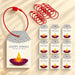 Happy diwali gift tags featuring a red braided cord with red plastic clasp for hanging diwali presents and party favors