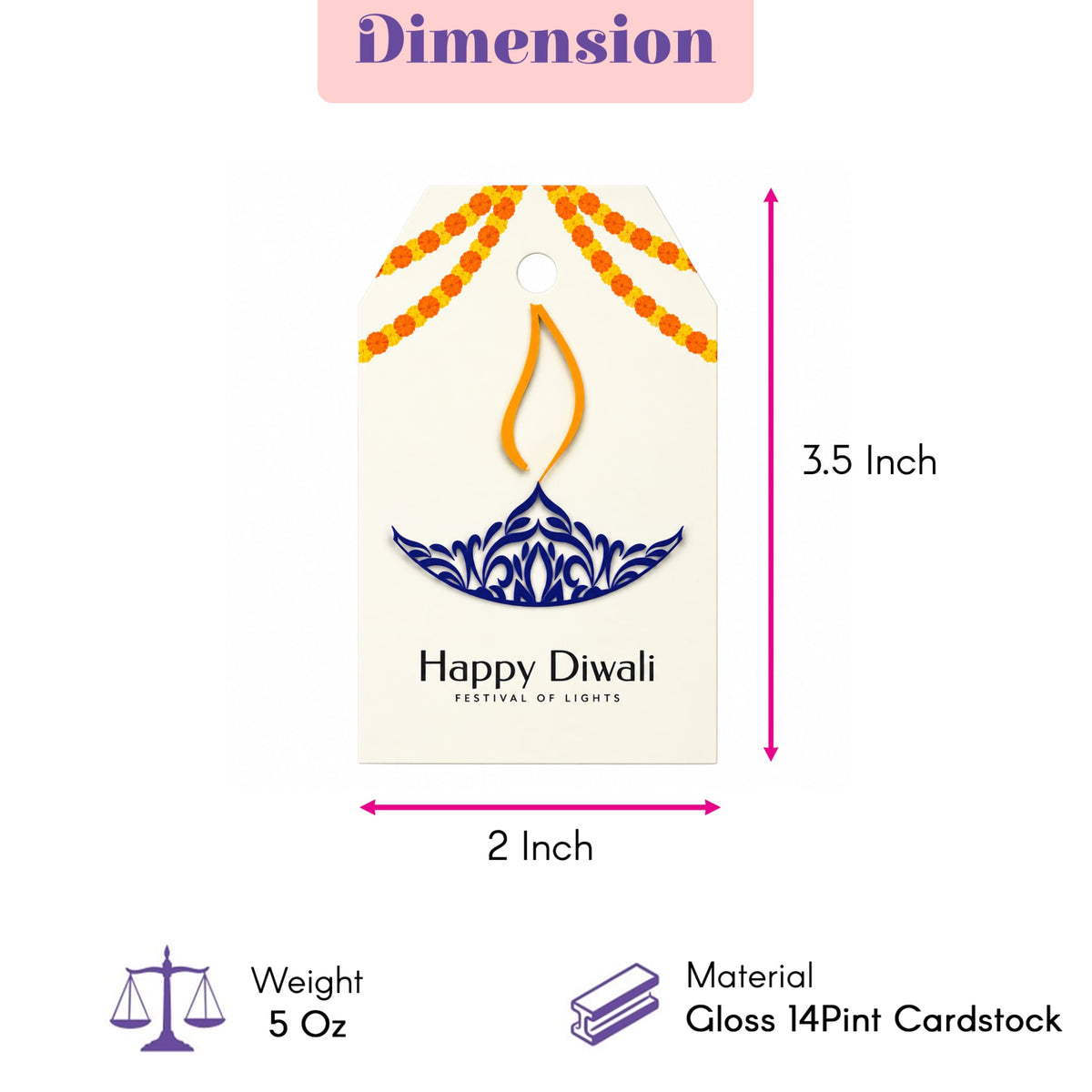 Set of 10 cream cardstock happy diwali gift tags with blue and orange lamp design for gift bags and party favors