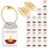 Happy Diwali gift tags with silver patterned top cream body printed with happy Diwali and purple glowing diya illustration