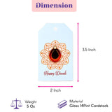 Set of 10 happy Diwali light blue gift tags with gold and orange mandala diya design printed on glossy 14pt cardstock
