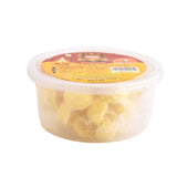 Clear plastic container holding yellow pure cow ghee wicks for puja with 35 min burning time butter cotton wick