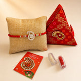 Designer Pure Silver Ganesha Rakhi for Brother – Traditional Bracelet Jewelry for Raksha Bandhan with Brocade Box & Roli Chawal, Symbolizing Good Luck & Protection