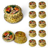 Gold Radha Krishna Haldi Kumkum Holder with Intricate Ring Box Design