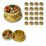 Gold Radha Krishna haldi kumkum holder with intricate designs