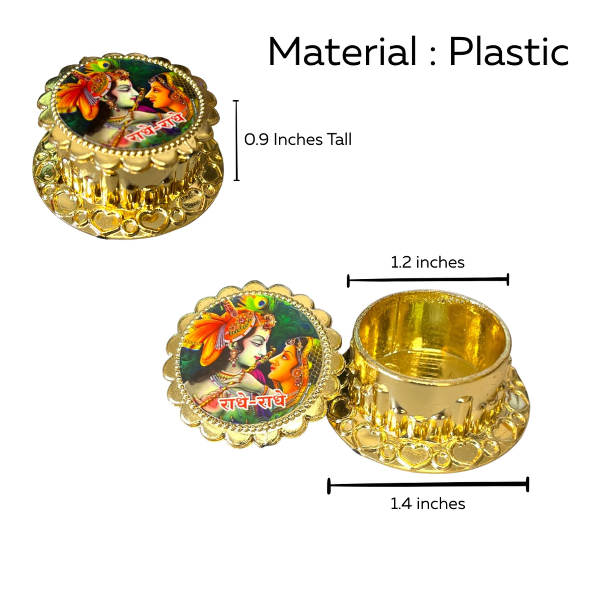 Golden Radha Krishna themed plastic napkin ring with floral design, 14-inch diameter