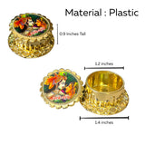 Golden Radha Krishna themed plastic napkin ring with floral design, 14-inch diameter
