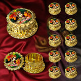 Golden Radha Krishna Haldi Kumkum Holder with Intricate Designs