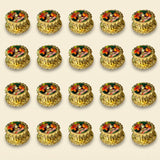 Golden ornate circular radha krishna haldi kumkum holder with vibrant red orange floral designs for pooja and weddings