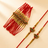 Religious Radha Krishna Rakhi for Brother & Bhabhi – Handcrafted Adjustable Thread Bracelet, Protection & Good Luck Gift for Raksha Bandhan