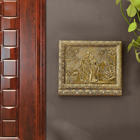 Radha Krishna with Cow Key Holder Home Decor Key Hooks for Wall Hanging Hand Crafted Decorative Showpiece Key Organizer Office Hallway Living Room Wall Mounted 5 Hooks Housewarming Gift - LoveNspire