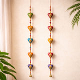 Rajasthani door hanging wind chimes with colorful painted wooden heart shapes and gold detailing for home decor