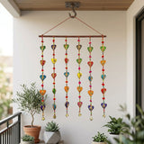 Rajasthani heart wind chimes, 33-inch colorful Diwali decor hanging
