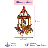 A colorful 12-inch rajasthani ring elephant wall hanging with intricately painted wooden elephants and golden bells for home decor