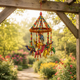 A vibrant handcrafted Rajasthani ring elephant wall hanging with painted elephants camels beaded frame and golden bells