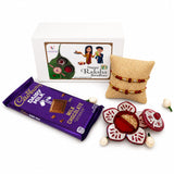 Purple cadbury dairy milk chocolate bar with gold foil packaging included in rakhi gift hamper for brother and bhabhi