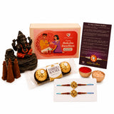 Raksha Bandhan Gift Hamper for Brother & Bhabhi - Includes Adjustable Rakhi Bracelet Set, Ganesha Dhoop Burner, Roli Chawal & Chocolate