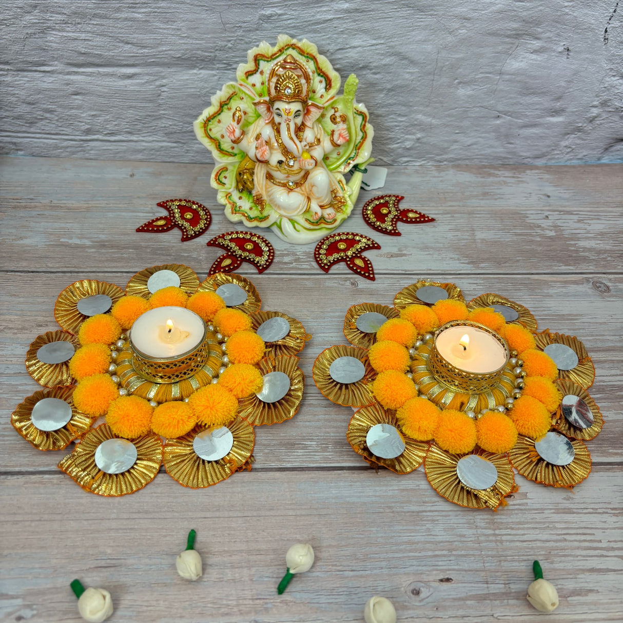 Rangoli mat with tea light candle holder for diwali