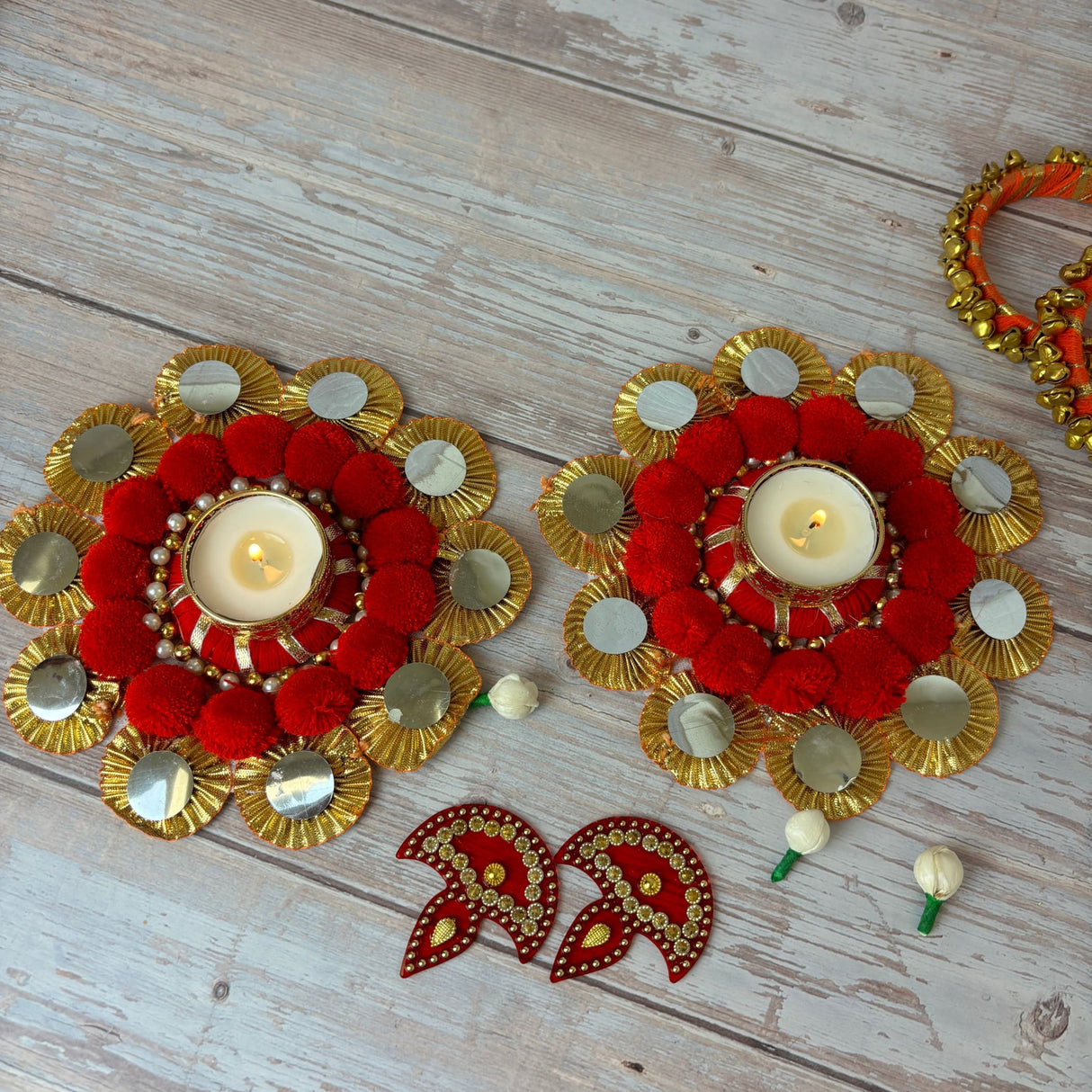 Rangoli mat with tea light candle holder for diwali