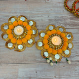 Rangoli mat with tea light candle holder for diwali