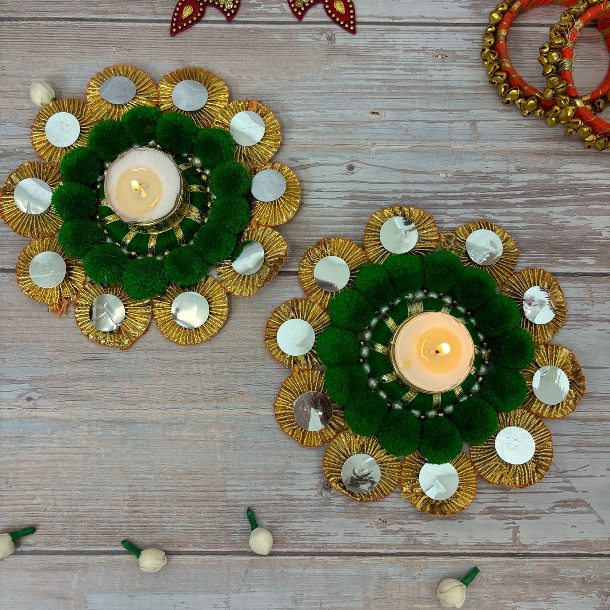 Rangoli mat with tea light candle holder for diwali