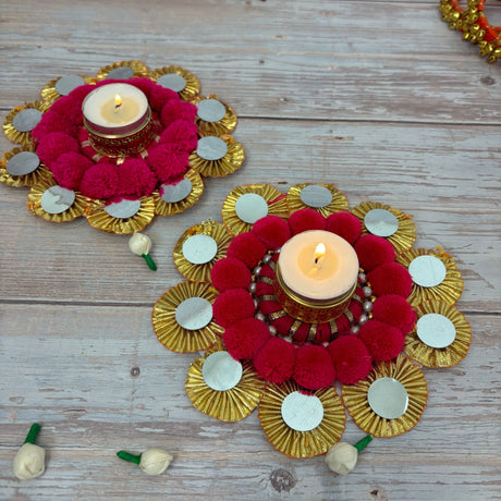 Rangoli mat with tea light candle holder for diwali