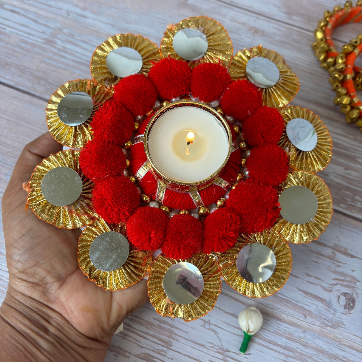 Rangoli mat with tea light candle holder for diwali