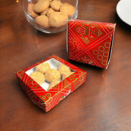 Sweet boxes for indian sweets red bandhani empty mithai box