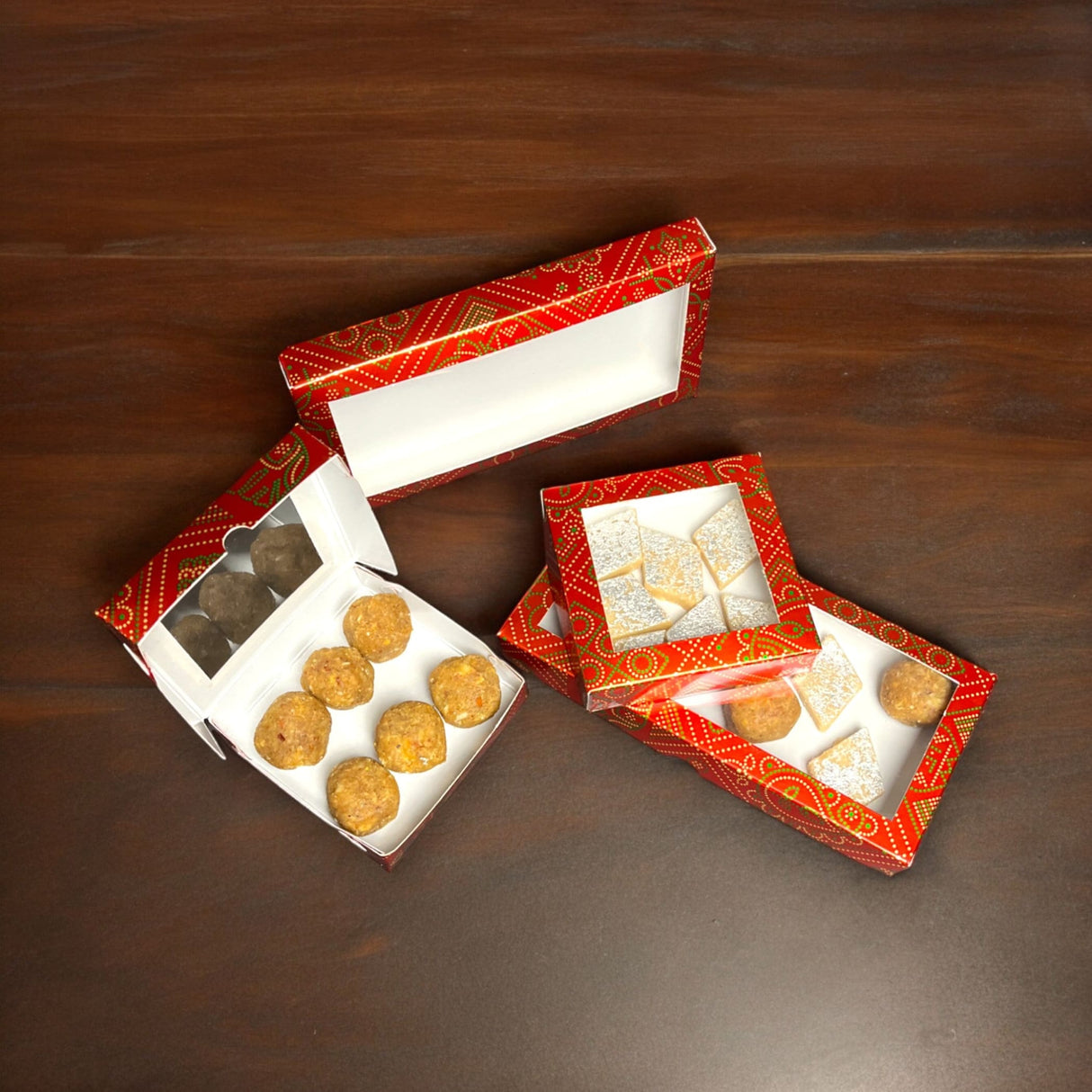 Sweet boxes for indian sweets red bandhani empty mithai box