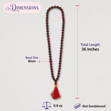A 36-inch 108 beads red sandalwood mala with 8mm beads and tassel for meditation prayer chanting and yoga
