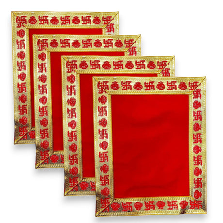 4/2 CT Red Velvet Pooja Mat Aasan Cloth for God Goddess Idol Puja Asan Mandir Temple Home Office Decor Base Chowki Asana Indian Festival Diwali Decoration Item Housewarming Gift - LoveNspire