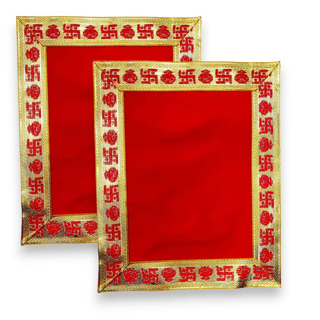4/2 CT Red Velvet Pooja Mat Aasan Cloth for God Goddess Idol Puja Asan Mandir Temple Home Office Decor Base Chowki Asana Indian Festival Diwali Decoration Item Housewarming Gift - LoveNspire