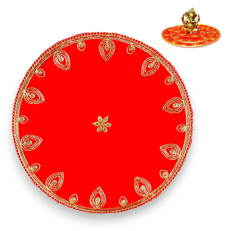 Red velvet pooja mat aasan decorative cloth for god goddess