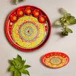 Pooja thali with 5 diya bowls rhinestone red painted