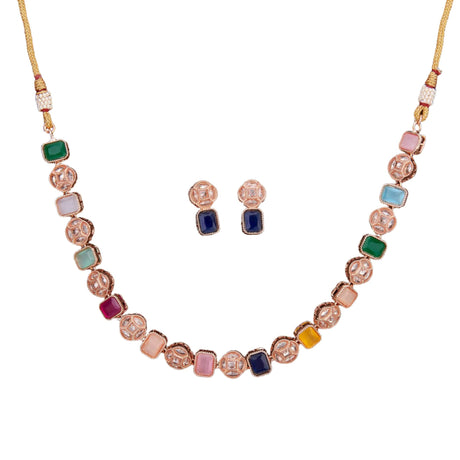 Classic Necklace with Rose Gold Plating Traditional Jewelry Matte Gold Necklace South Indian Jewelry Adjustable Slider Necklace Indian Wedding Favor Necklace for Women - LoveNspire