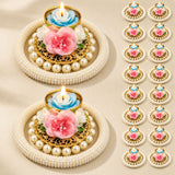 Elegant rose pearl tea light candle holder featuring a pearl-adorned diya with blue and pink floral centerpiece