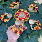 Rose rangoli set handmade tea light holders candle