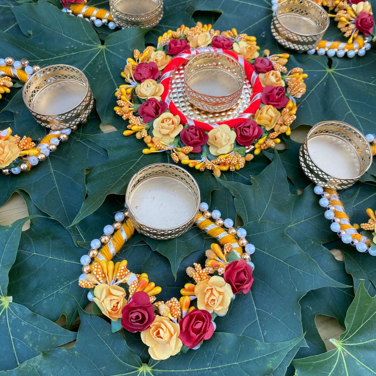 Rose rangoli set handmade tea light holders candle