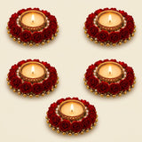 Rose candle holder tealight stand adorned with red roses gold and pearl accents for festive home decor