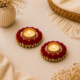 Red floral rose tealight candle holder with gold accents and pearl details festive centerpiece for holiday decor