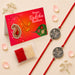 Two red cord rakhi bracelets with ornate silver round floral charm pendants for brother and bhabhi protection gift