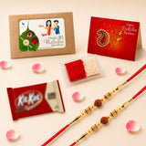 Red and gold traditional handmade rudraksha bead rakhi with beaded design for raksha bandhan gift hamper
