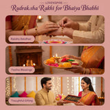Gold-colored handmade rudraksha rakhi bracelet being placed on wrist for protection blessings prosperity and positive energy