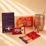 Traditional Rudraksha Rakhi Gift Hamper for Brother & Bhabhi – Adjustable Rakhi Bracelet with Tumbler, Chocolates, Roli Chawal & Card for Raksha Bandhan