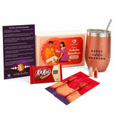 Traditional Rudraksha Rakhi Gift Hamper for Brother & Bhabhi – Adjustable Rakhi Bracelet with Tumbler, Chocolates, Roli Chawal & Card for Raksha Bandhan
